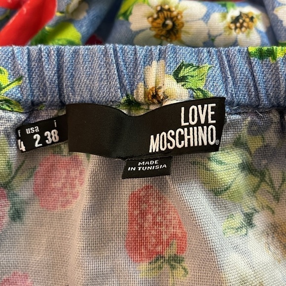 Love Moschino Picnic Print (Fruit & Floral) Cotton Off the Shoulder Dress sz. 2 - Picture 15 of 16